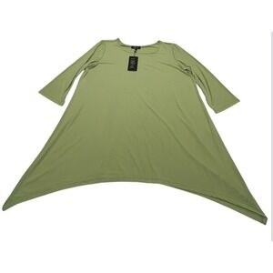 LBISSE Womens Size 2X Tunic Dress Green‎ 3/4 Sleeve Trapeze Stretchy USA Flowy